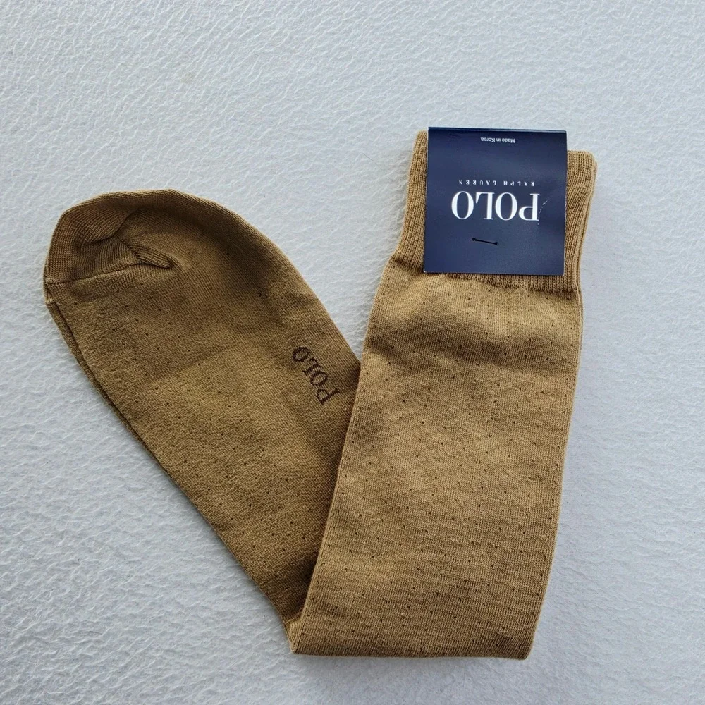Polo Ralph Lauren NWT Mens Dress Socks Tan Khaki Cotton Blend Crew